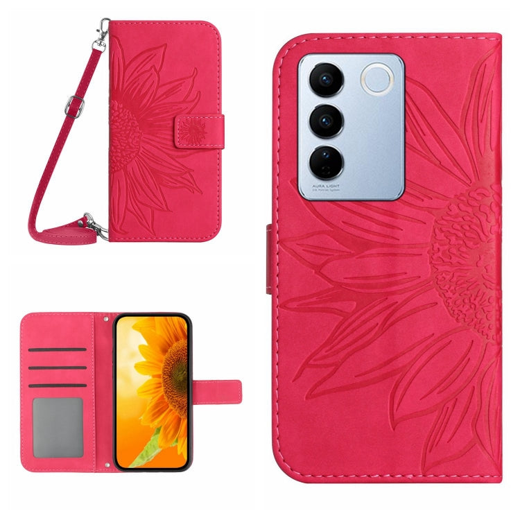 HT04 Skin Feel Sun Flower Custodia in pelle con flip in rilievo con cordino, For vivo V27, For Samsung Galaxy F14 5G Global