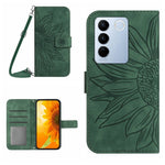 HT04 Skin Feel Sun Flower Custodia in pelle con flip in rilievo con cordino, For vivo V27, For Samsung Galaxy F14 5G Global