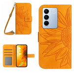 HT04 Skin Feel Sun Flower Custodia in pelle con flip in rilievo con cordino, For vivo V27, For Samsung Galaxy F14 5G Global