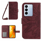 HT04 Skin Feel Sun Flower Custodia in pelle con flip in rilievo con cordino, For vivo V27, For Samsung Galaxy F14 5G Global