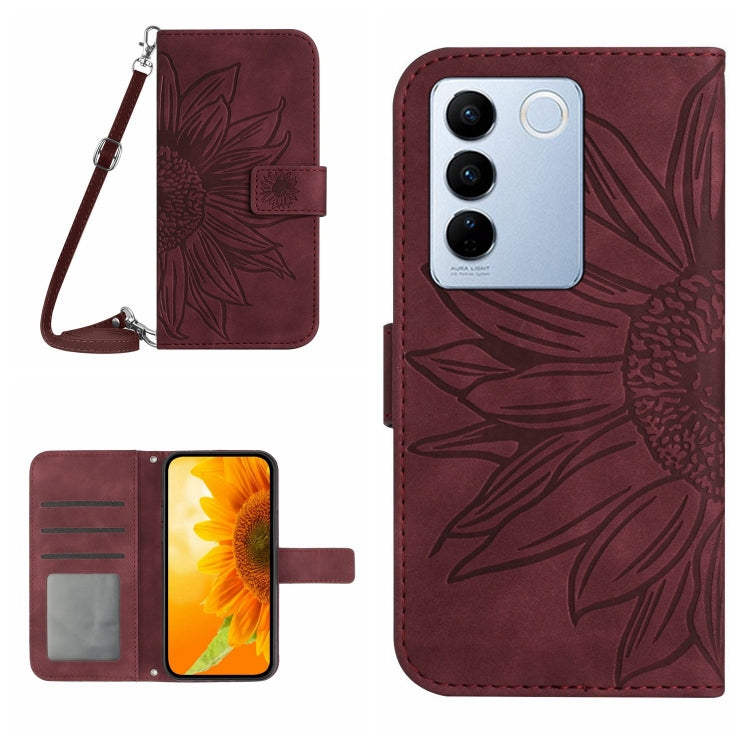 HT04 Skin Feel Sun Flower Custodia in pelle con flip in rilievo con cordino, For vivo V27, For Samsung Galaxy F14 5G Global