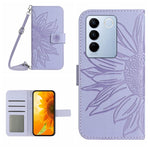 HT04 Skin Feel Sun Flower Custodia in pelle con flip in rilievo con cordino, For vivo V27, For Samsung Galaxy F14 5G Global