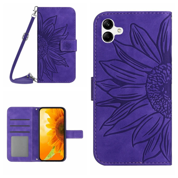 HT04 Skin Feel Sun Flower Custodia in pelle con flip in rilievo con cordino, For vivo V27, For Samsung Galaxy F14 5G Global