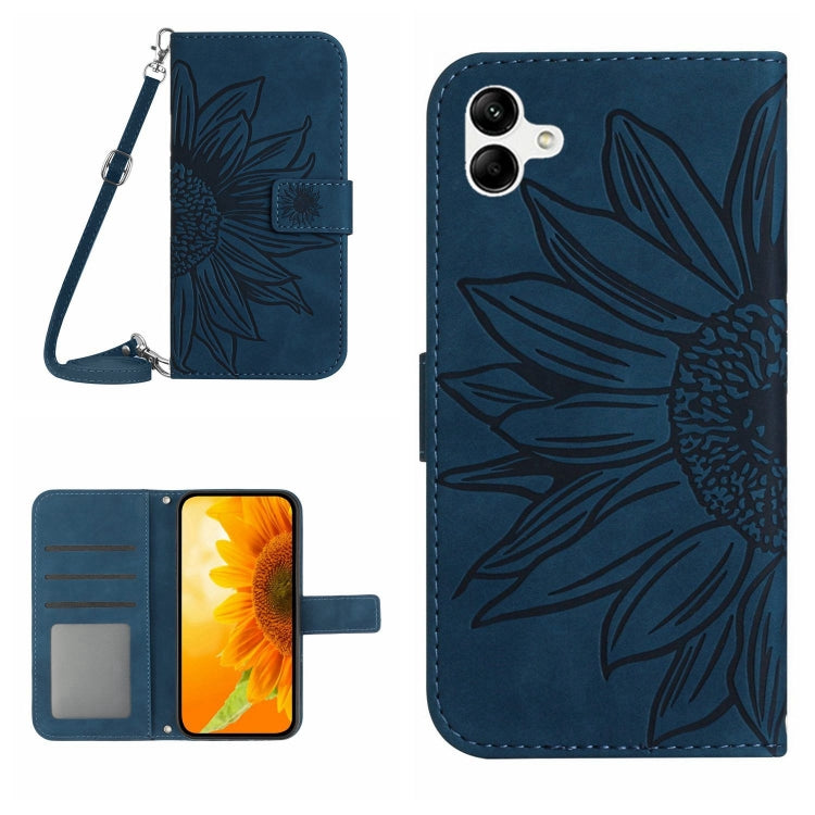 HT04 Skin Feel Sun Flower Custodia in pelle con flip in rilievo con cordino, For vivo V27, For Samsung Galaxy F14 5G Global