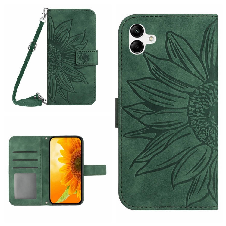 HT04 Skin Feel Sun Flower Custodia in pelle con flip in rilievo con cordino, For vivo V27, For Samsung Galaxy F14 5G Global