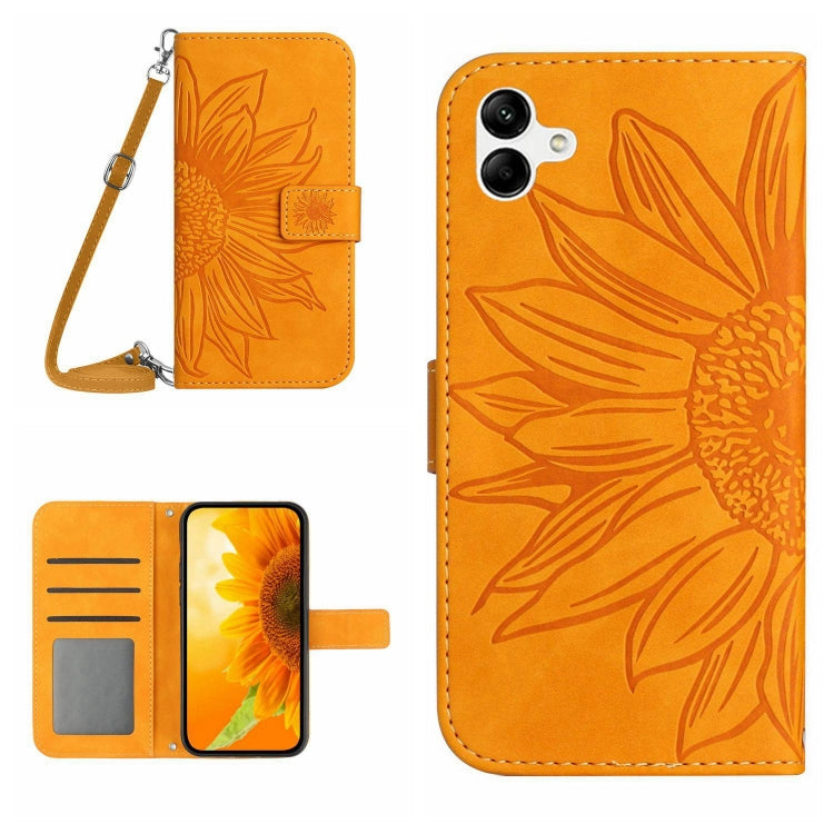 HT04 Skin Feel Sun Flower Custodia in pelle con flip in rilievo con cordino, For vivo V27, For Samsung Galaxy F14 5G Global