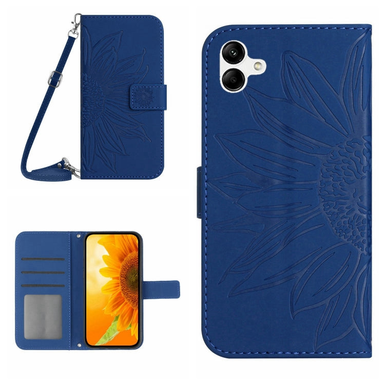 HT04 Skin Feel Sun Flower Custodia in pelle con flip in rilievo con cordino, For vivo V27, For Samsung Galaxy F14 5G Global