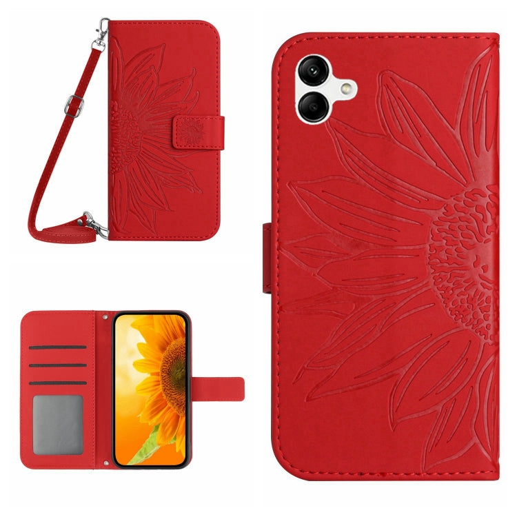 HT04 Skin Feel Sun Flower Custodia in pelle con flip in rilievo con cordino, For vivo V27, For Samsung Galaxy F14 5G Global