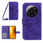HT04 Skin Feel Sun Flower Custodia in pelle con flip in rilievo con cordino, For Xiaomi 13 Ultra
