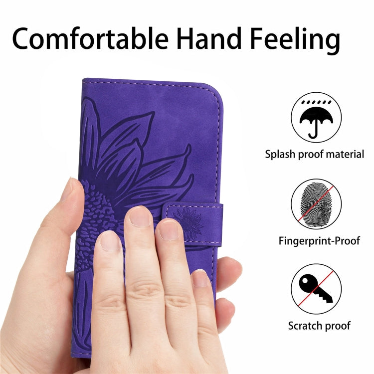 HT04 Skin Feel Sun Flower Custodia in pelle con flip in rilievo con cordino, For Xiaomi 13 Ultra