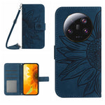 HT04 Skin Feel Sun Flower Custodia in pelle con flip in rilievo con cordino, For Xiaomi 13 Ultra