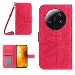 HT04 Skin Feel Sun Flower Custodia in pelle con flip in rilievo con cordino, For Xiaomi 13 Ultra