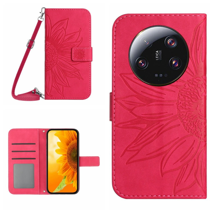 HT04 Skin Feel Sun Flower Custodia in pelle con flip in rilievo con cordino, For Xiaomi 13 Ultra
