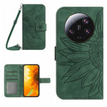 HT04 Skin Feel Sun Flower Custodia in pelle con flip in rilievo con cordino, For Xiaomi 13 Ultra