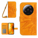 HT04 Skin Feel Sun Flower Custodia in pelle con flip in rilievo con cordino, For Xiaomi 13 Ultra