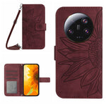 HT04 Skin Feel Sun Flower Custodia in pelle con flip in rilievo con cordino, For Xiaomi 13 Ultra