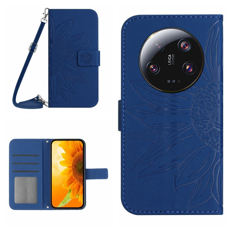 HT04 Skin Feel Sun Flower Custodia in pelle con flip in rilievo con cordino, For Xiaomi 13 Ultra
