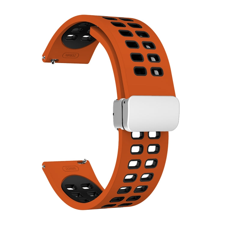 Cinturino in silicone bicolore con fibbia pieghevole in argento a doppia fila, 20mm