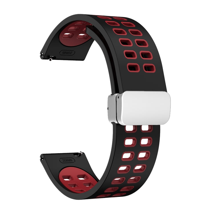 Cinturino in silicone bicolore con fibbia pieghevole in argento a doppia fila, 20mm