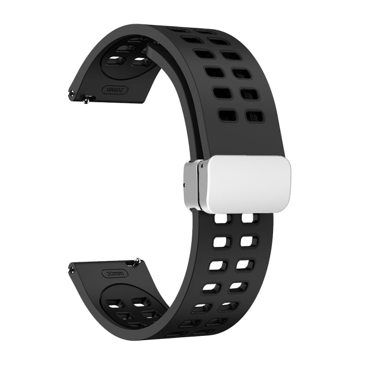 Cinturino in silicone bicolore con fibbia pieghevole in argento a doppia fila, 20mm