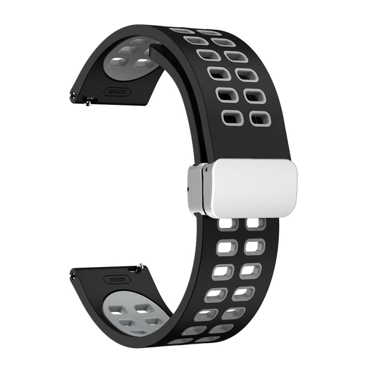 Cinturino in silicone bicolore con fibbia pieghevole in argento a doppia fila, 22mm