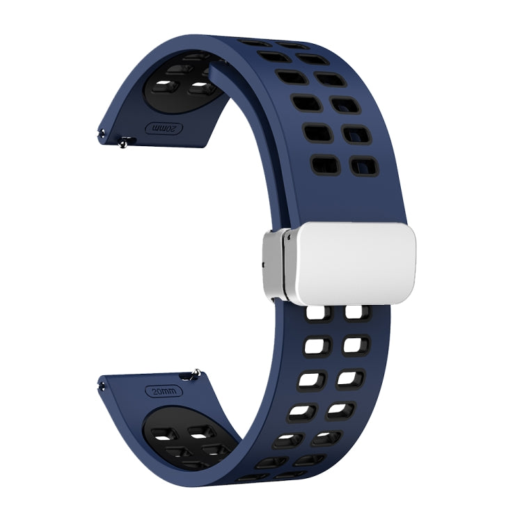 Cinturino in silicone bicolore con fibbia pieghevole in argento a doppia fila, 22mm