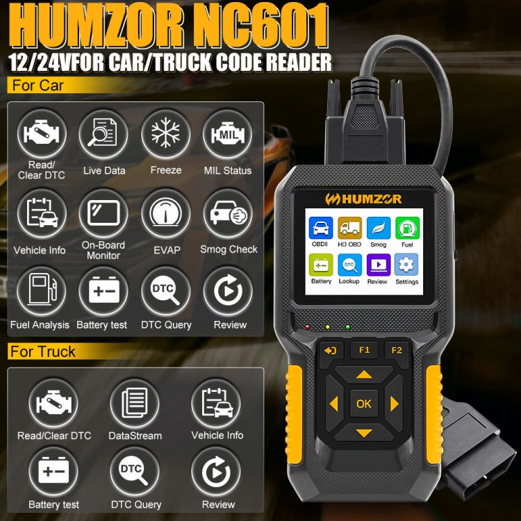 HUMZOR NC601 Strumento diagnostico strumento di scansione OBD2 per auto e camion, NC601