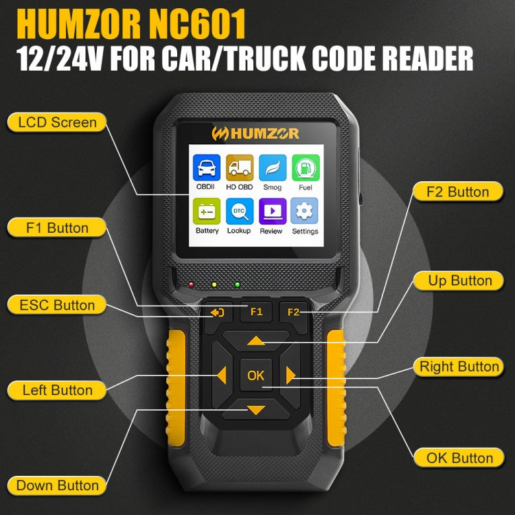 HUMZOR NC601 Strumento diagnostico strumento di scansione OBD2 per auto e camion, NC601