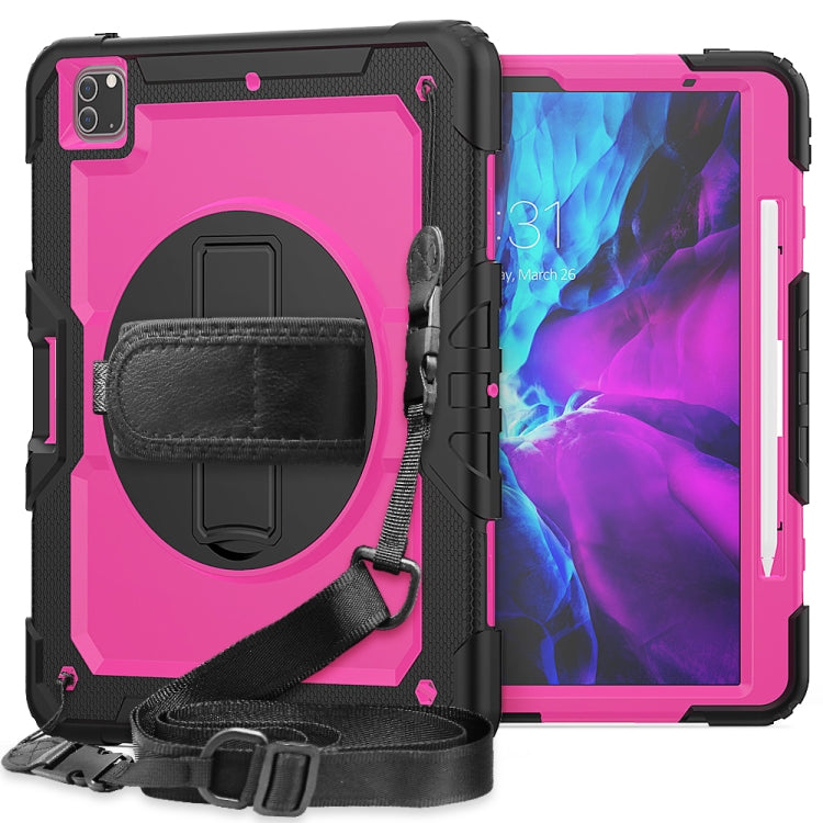 Custodia protettiva antiurto in silicone colorato + PC con supporto, tracolla, cinturino da polso e slot per penna, For iPad Pro 12.9 (2020)