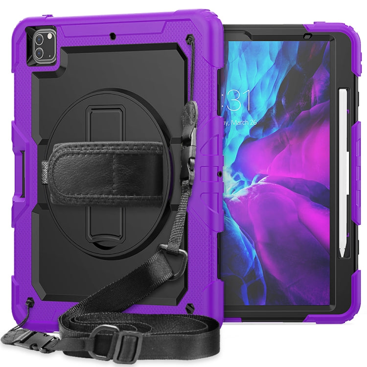 Custodia protettiva antiurto in silicone colorato + PC con supporto, tracolla, cinturino da polso e slot per penna, For iPad Pro 12.9 (2020)