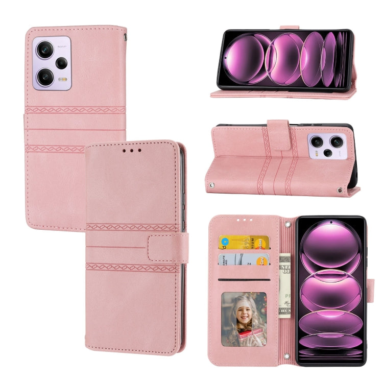 Custodia per telefono in pelle con effetto pelle a righe in rilievo, For Motorola Moto G Play 5G, For Motorola Moto G Stylus 5G 2023, For Xiaomi Redmi Note 12 5G Global, For Xiaomi Redmi Note 12 Pro 5G Global