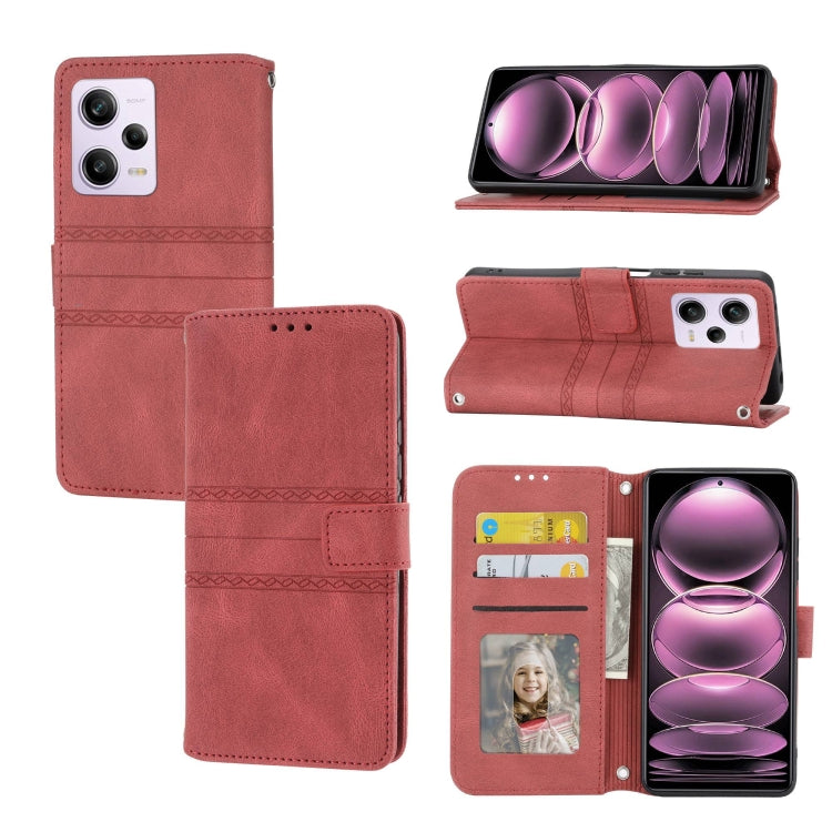 Custodia per telefono in pelle con effetto pelle a righe in rilievo, For Motorola Moto G Play 5G, For Motorola Moto G Stylus 5G 2023, For Xiaomi Redmi Note 12 5G Global, For Xiaomi Redmi Note 12 Pro 5G Global