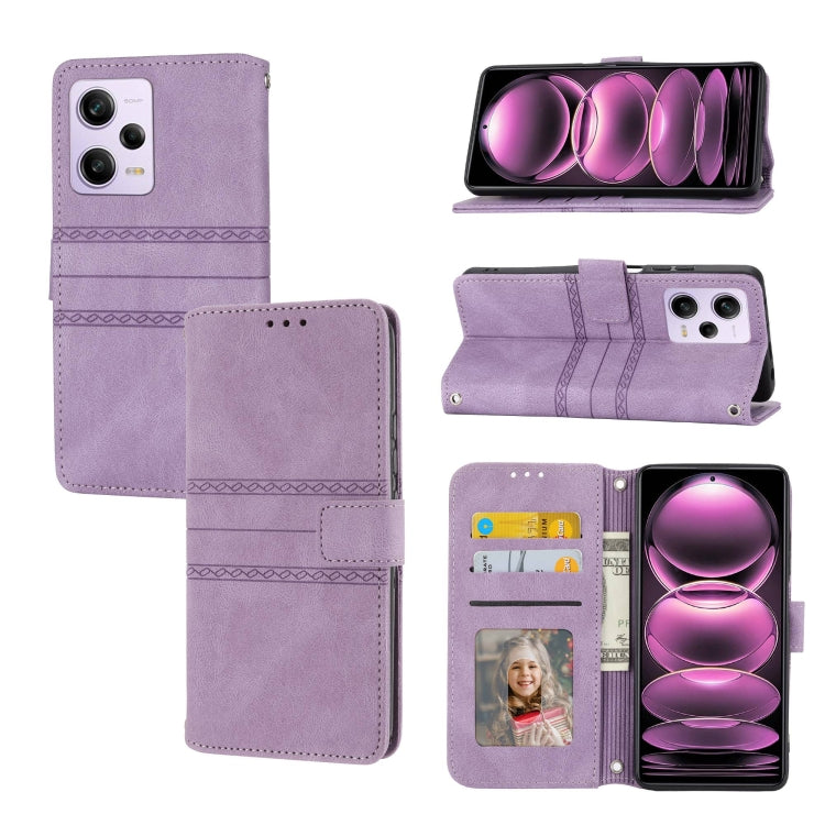Custodia per telefono in pelle con effetto pelle a righe in rilievo, For Motorola Moto G Play 5G, For Motorola Moto G Stylus 5G 2023, For Xiaomi Redmi Note 12 5G Global, For Xiaomi Redmi Note 12 Pro 5G Global