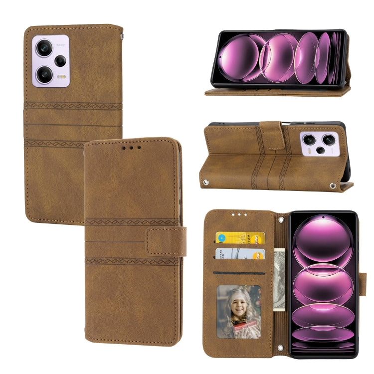 Custodia per telefono in pelle con effetto pelle a righe in rilievo, For Redmi Note 12 Pro+ 5G Global, For Xiaomi Redmi Note 12 4G Global, For Xiaomi Redmi 12C, For Samsung Galaxy S23 5G