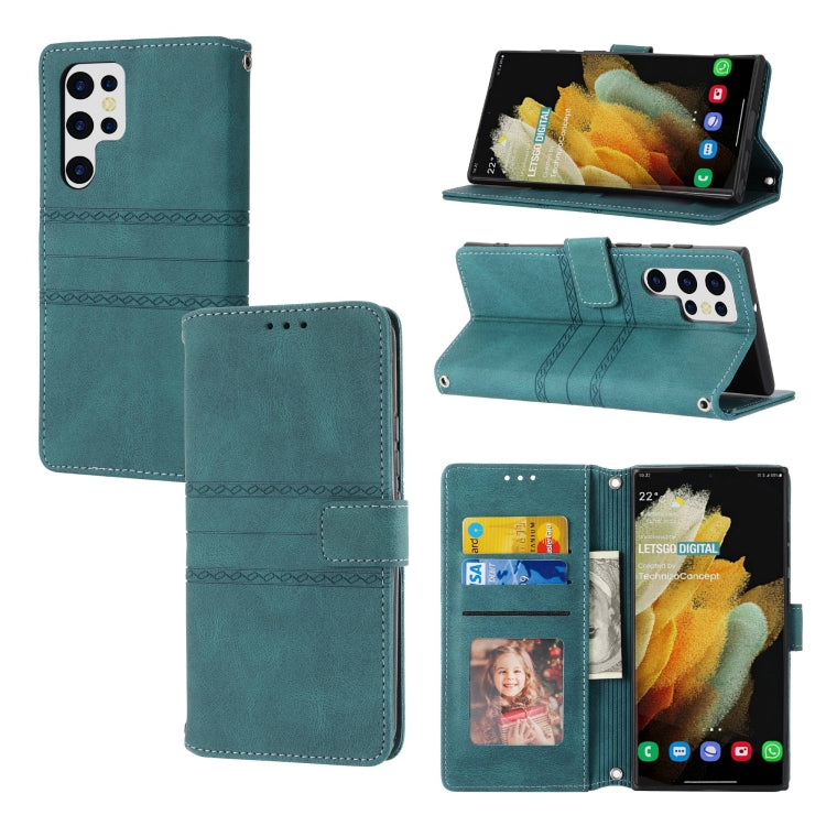 Custodia per telefono in pelle con effetto pelle a righe in rilievo, For Samsung Galaxy S23+ 5G, For Samsung Galaxy S23 Ultra 5G, For Samsung Galaxy A14 5G, For Samsung Galaxy A34 5G