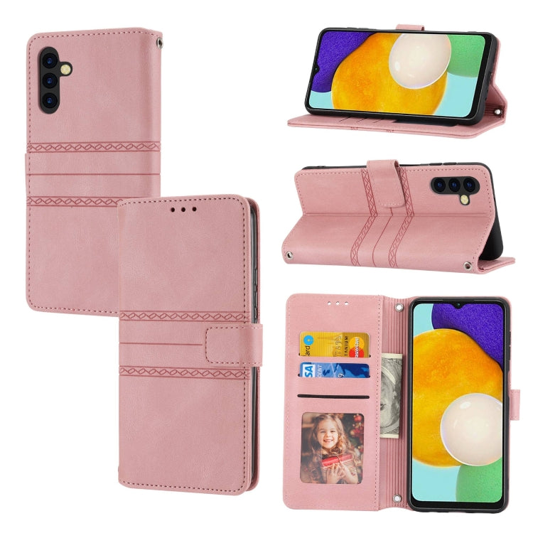 Custodia per telefono in pelle con effetto pelle a righe in rilievo, For Samsung Galaxy S23+ 5G, For Samsung Galaxy S23 Ultra 5G, For Samsung Galaxy A14 5G, For Samsung Galaxy A34 5G