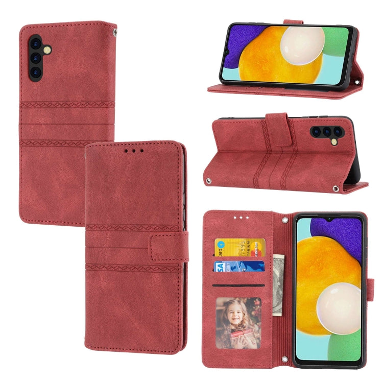 Custodia per telefono in pelle con effetto pelle a righe in rilievo, For Samsung Galaxy S23+ 5G, For Samsung Galaxy S23 Ultra 5G, For Samsung Galaxy A14 5G, For Samsung Galaxy A34 5G