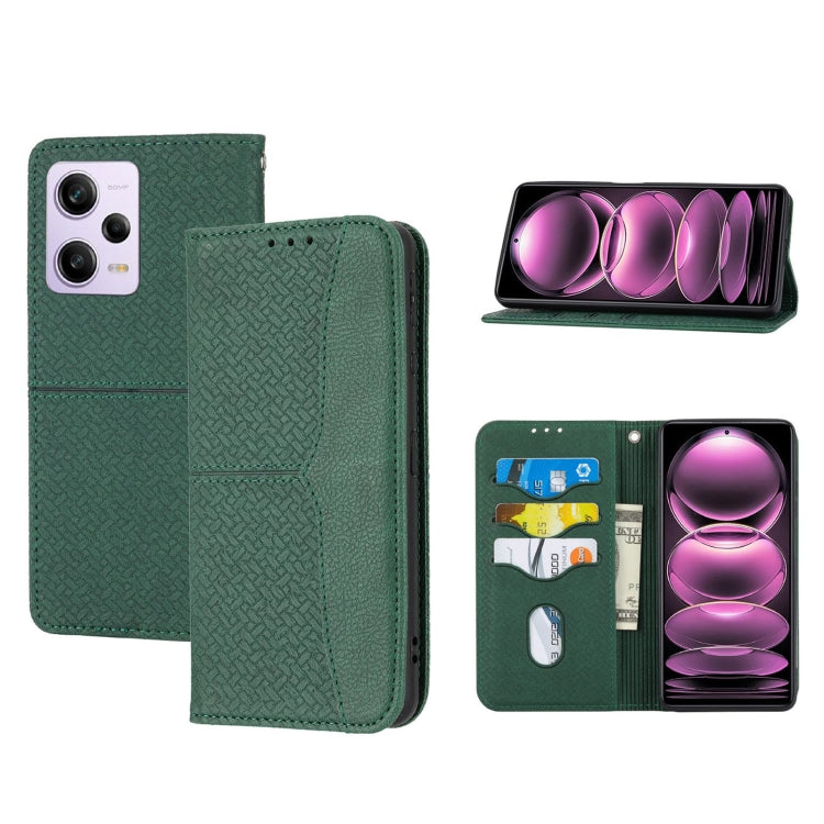 Custodia per telefono in pelle magnetica con cuciture a trama intrecciata, For Redmi Note 12 5G Global, For Redmi Note 12 Pro 5G Global, For Redmi Note 12 Pro+ Global, For Redmi Note 12 4G Global