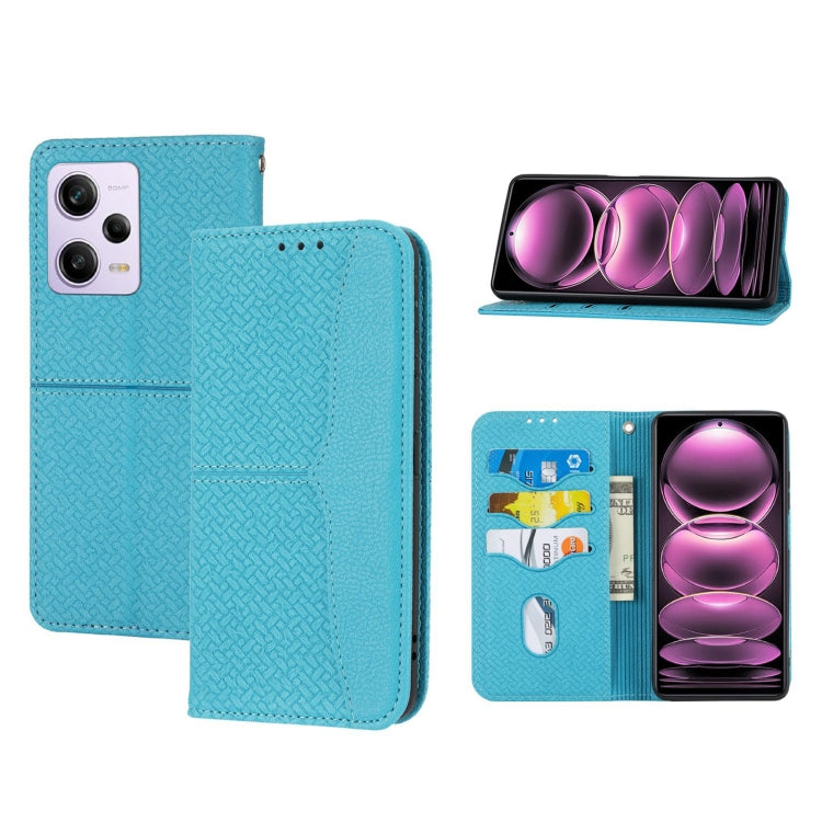 Custodia per telefono in pelle magnetica con cuciture a trama intrecciata, For Redmi Note 12 5G Global, For Redmi Note 12 Pro 5G Global, For Redmi Note 12 Pro+ Global, For Redmi Note 12 4G Global