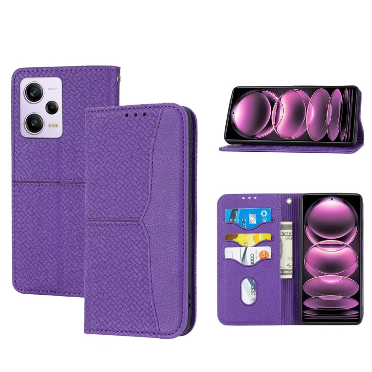 Custodia per telefono in pelle magnetica con cuciture a trama intrecciata, For Redmi Note 12 5G Global, For Redmi Note 12 Pro 5G Global, For Redmi Note 12 Pro+ Global, For Redmi Note 12 4G Global