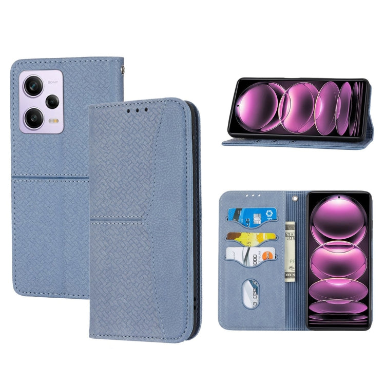 Custodia per telefono in pelle magnetica con cuciture a trama intrecciata, For Redmi Note 12 5G Global, For Redmi Note 12 Pro 5G Global, For Redmi Note 12 Pro+ Global, For Redmi Note 12 4G Global