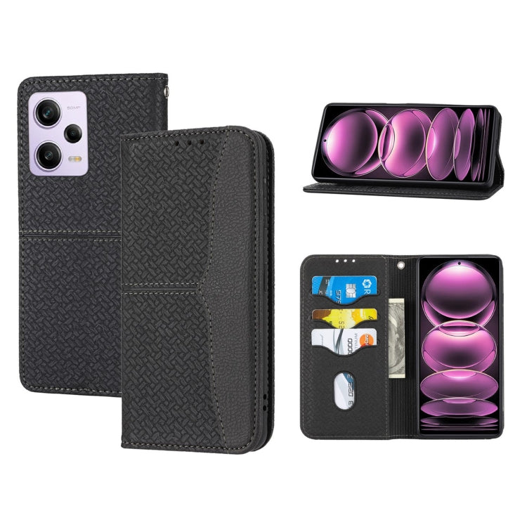 Custodia per telefono in pelle magnetica con cuciture a trama intrecciata, For Redmi Note 12 5G Global, For Redmi Note 12 Pro 5G Global, For Redmi Note 12 Pro+ Global, For Redmi Note 12 4G Global