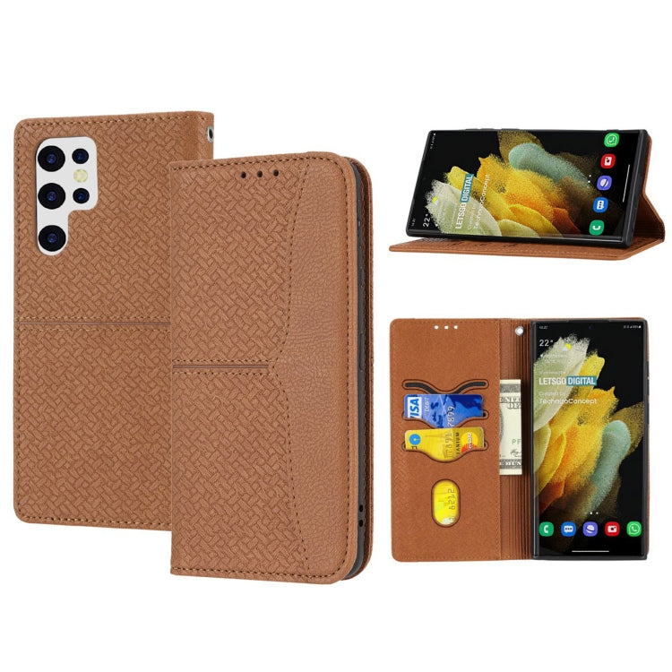 Custodia per telefono in pelle magnetica con cuciture a trama intrecciata, For Xiaomi Redmi 12C, For Samsung Galaxy S23 5G, For Samsung Galaxy S23+ 5G, For Samsung Galaxy S23 Ultra 5G