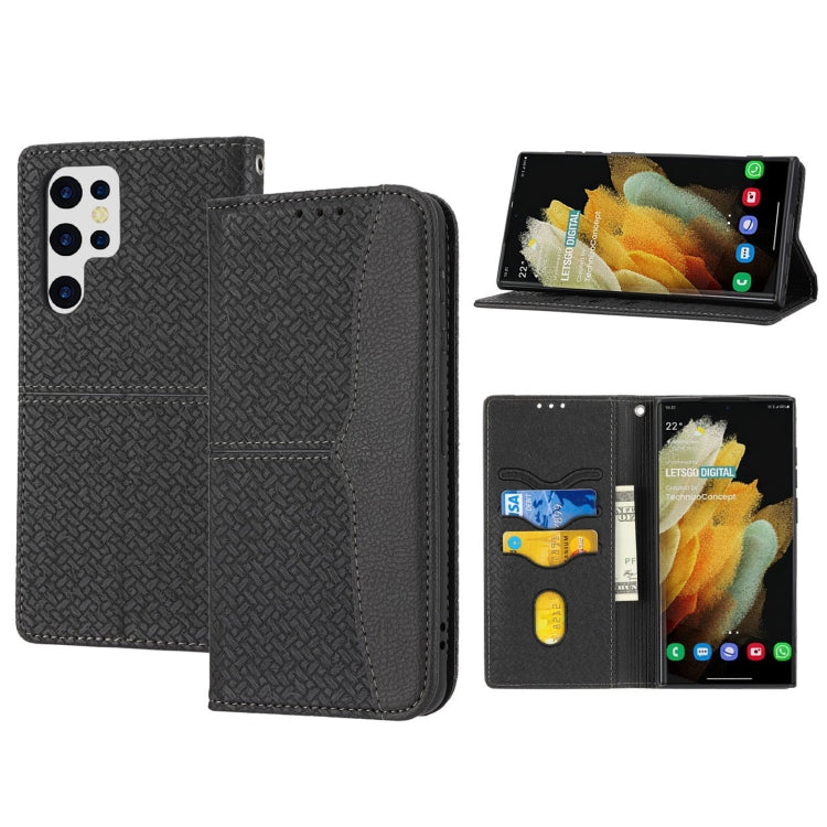 Custodia per telefono in pelle magnetica con cuciture a trama intrecciata, For Xiaomi Redmi 12C, For Samsung Galaxy S23 5G, For Samsung Galaxy S23+ 5G, For Samsung Galaxy S23 Ultra 5G