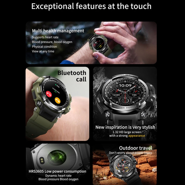 LC16 1,32 pollici IP68 Sport impermeabile Sport all'aria aperta Smart Watch, supporto chiamate Bluetooth / monitoraggio della frequenza cardiaca
