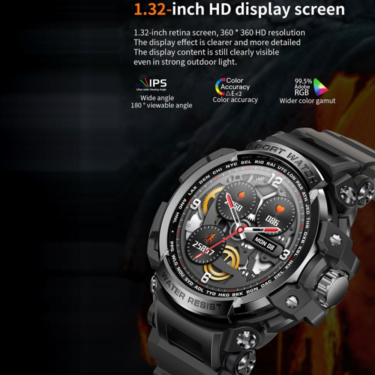 LC16 1,32 pollici IP68 Sport impermeabile Sport all'aria aperta Smart Watch, supporto chiamate Bluetooth / monitoraggio della frequenza cardiaca