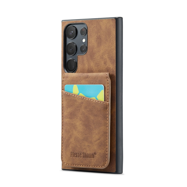 Fierre Shann Crazy Horse Porta carte Cover posteriore Custodia per cellulare in PU, For Samsung Galaxy S22 Ultra 5G, For Samsung Galaxy S23 5G, For Samsung Galaxy S23+ 5G, For Samsung Galaxy S23 Ultra 5G