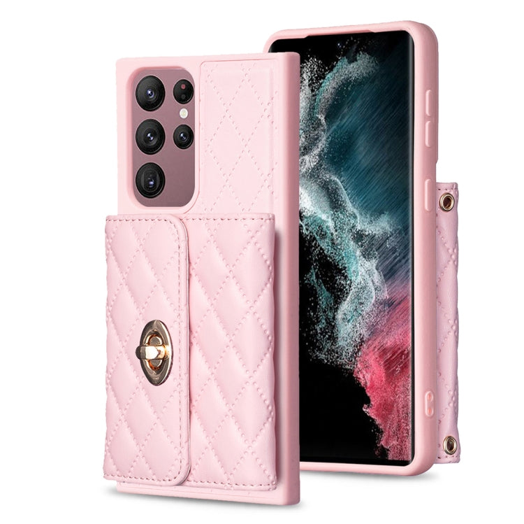 Custodia per telefono in pelle rombica a portafoglio con fibbia in metallo orizzontale, For Samsung Galaxy S23+ 5G, For Samsung Galaxy S23 Ultra 5G, For Samsung Galaxy S22 Ultra 5G, For Samsung Galaxy S21 FE 5G