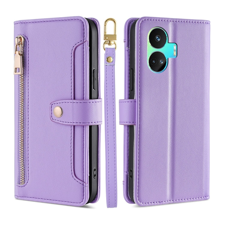 Custodia per telefono in pelle con portafoglio con cerniera a tracolla, For vivo iQOO Z7x, For OPPO A55S 5G, For Realme GT Neo5 SE, For Xiaomi Redmi Note 12 Turbo