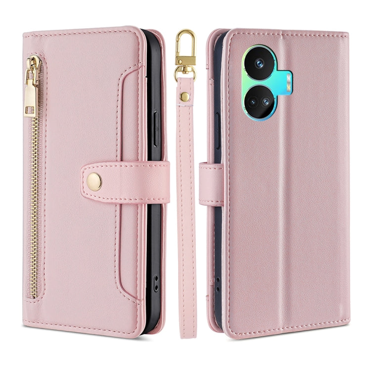 Custodia per telefono in pelle con portafoglio con cerniera a tracolla, For vivo iQOO Z7x, For OPPO A55S 5G, For Realme GT Neo5 SE, For Xiaomi Redmi Note 12 Turbo
